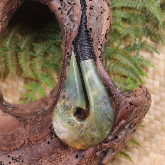 Hei Matau or Fish Hook carved from Totoweka Pounamu - NZ Greenstone