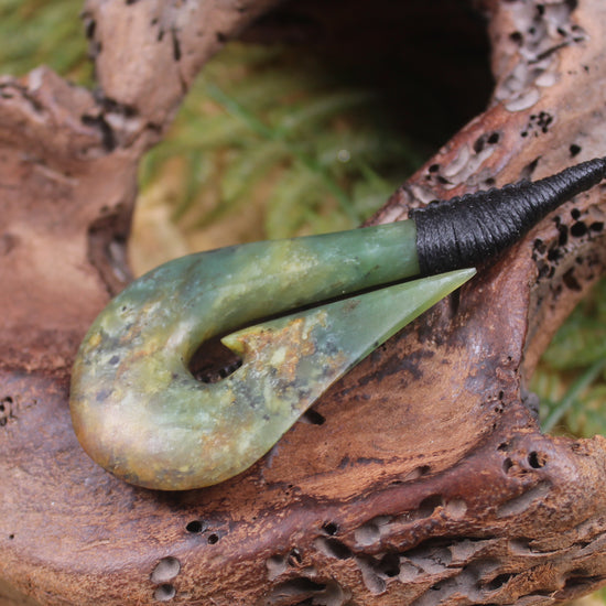 Hei Matau or Fish Hook carved from Totoweka Pounamu - NZ Greenstone