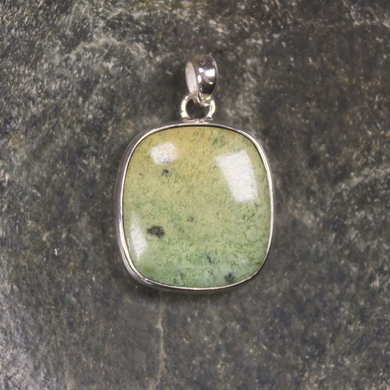 Sterling Silver Greenstone Pendant carved from Flower Jade Pounamu - NZ Greenstone