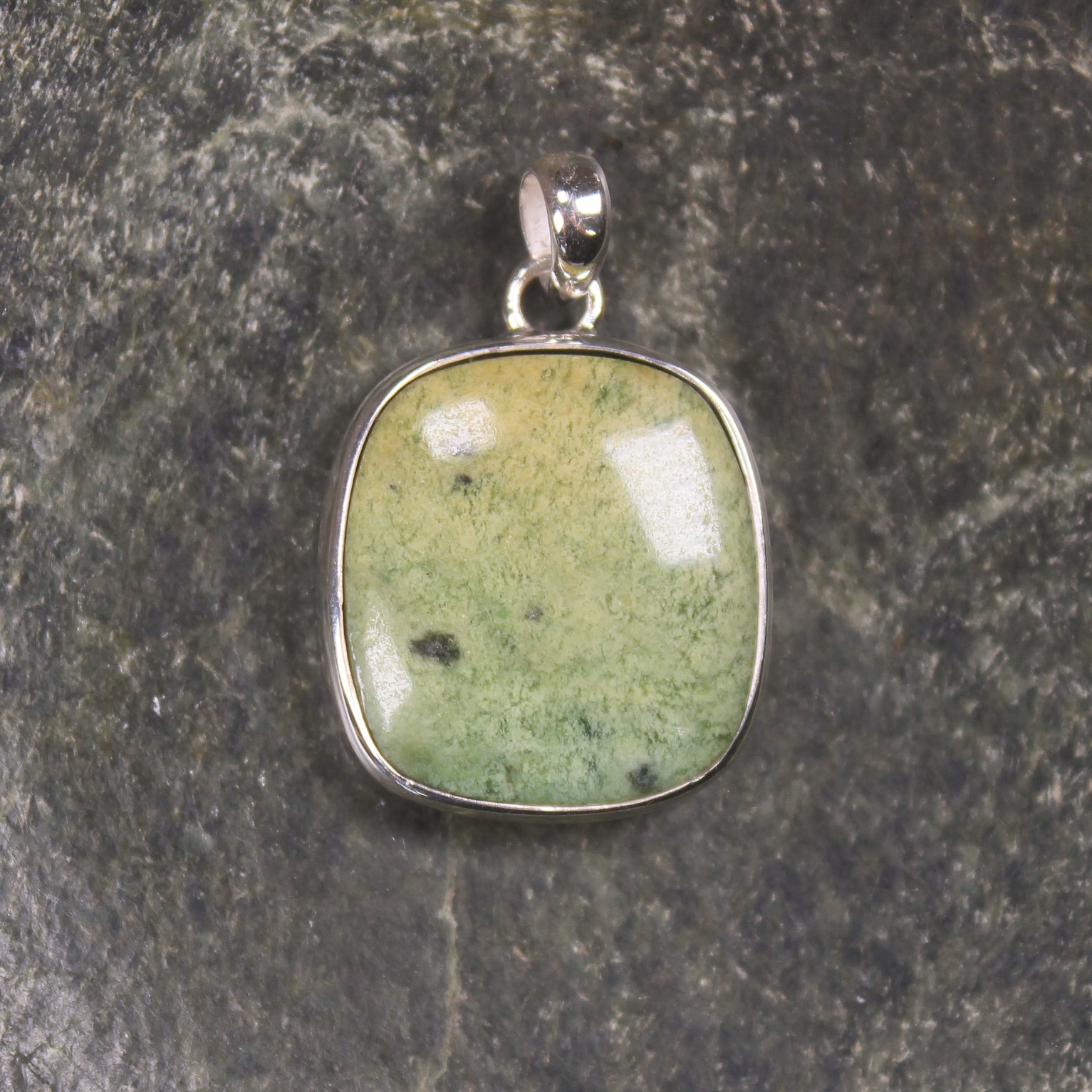 Sterling Silver Greenstone Pendant carved from Flower Jade Pounamu - NZ Greenstone