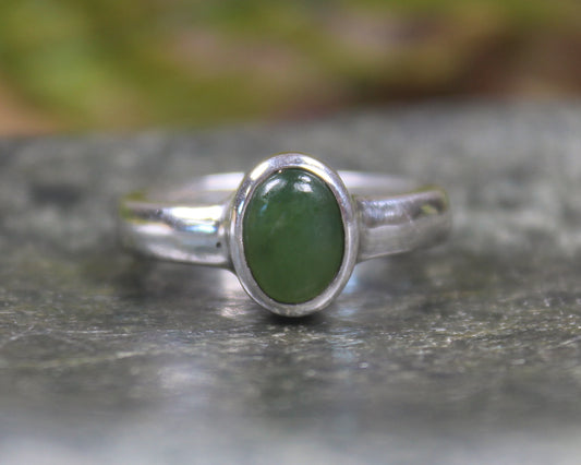 Sterling Silver Hapopo Pounamu Ring - NZ Greenstone