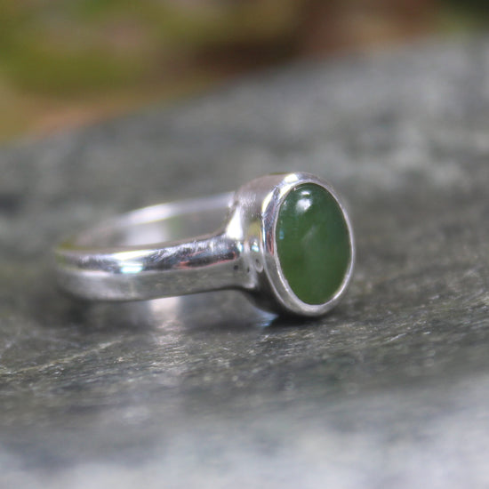 Sterling Silver Hapopo Pounamu Ring - NZ Greenstone
