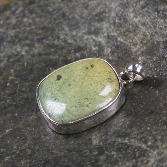 Sterling Silver Greenstone Pendant carved from Flower Jade Pounamu - NZ Greenstone