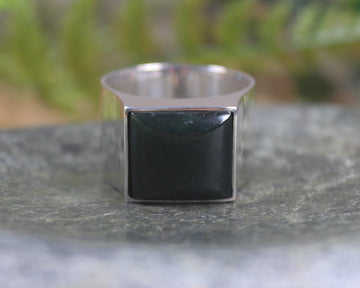 Sterling Silver Kawakawa Pounamu Ring - NZ Greenstone