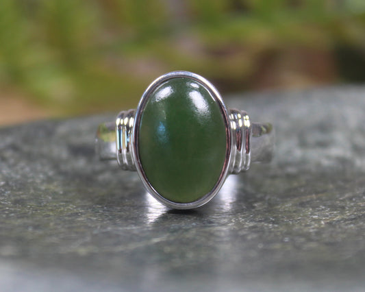 Sterling Silver Kawakawa Pounamu Ring - NZ Greenstone
