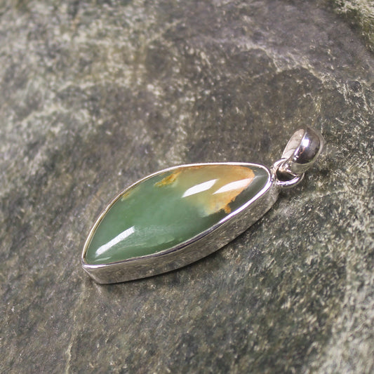 Sterling Silver Greenstone Pendant carved from Flower Jade Pounamu - NZ Greenstone
