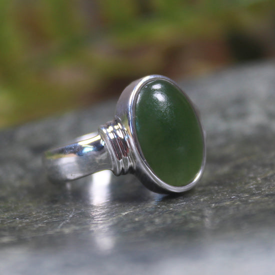 Sterling Silver Kawakawa Pounamu Ring - NZ Greenstone