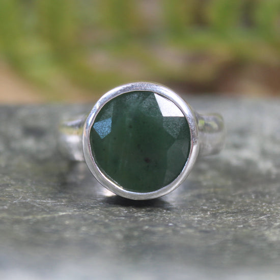 Sterling Silver Kawakawa Pounamu Ring - NZ Greenstone