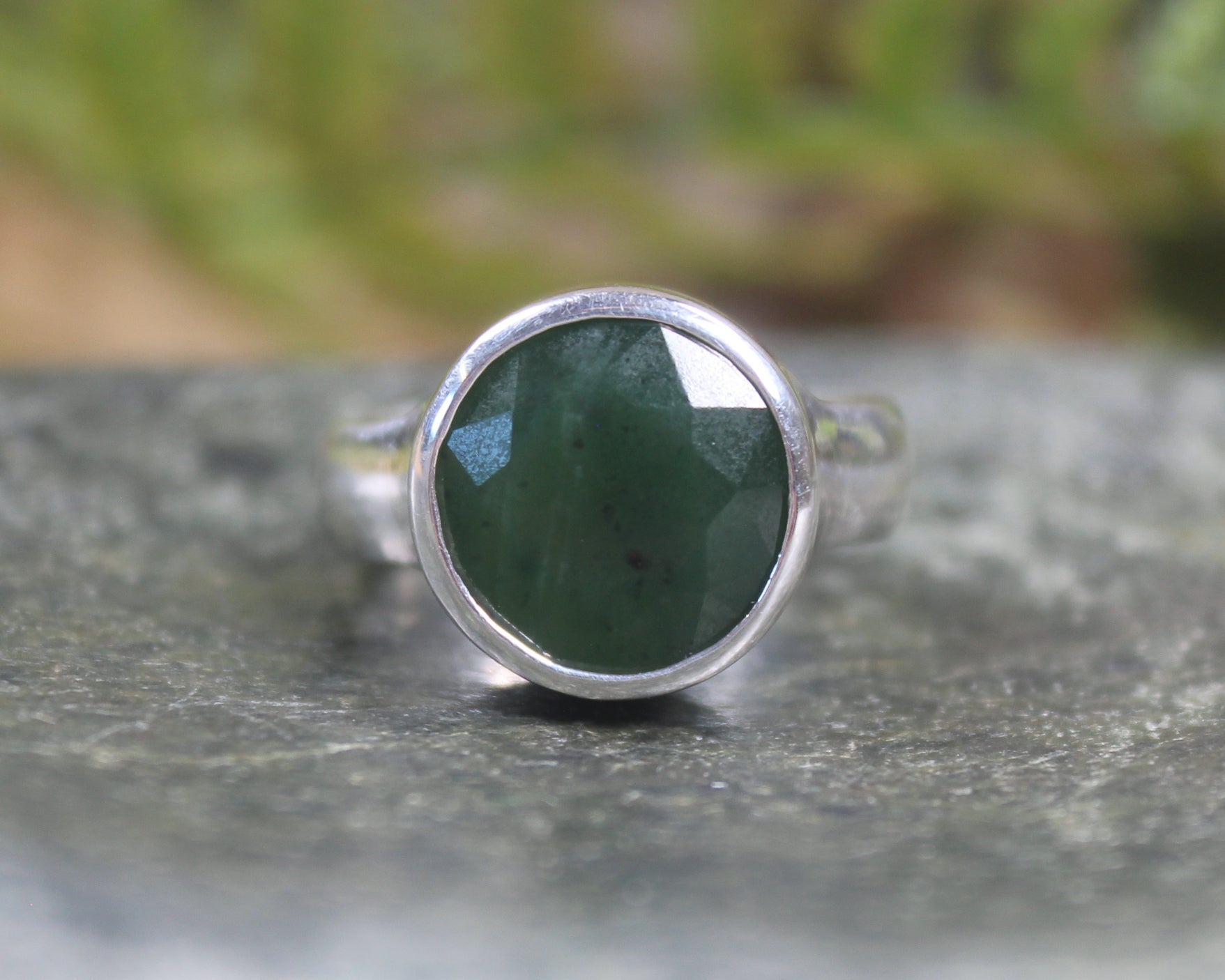Sterling Silver Kawakawa Pounamu Ring - NZ Greenstone