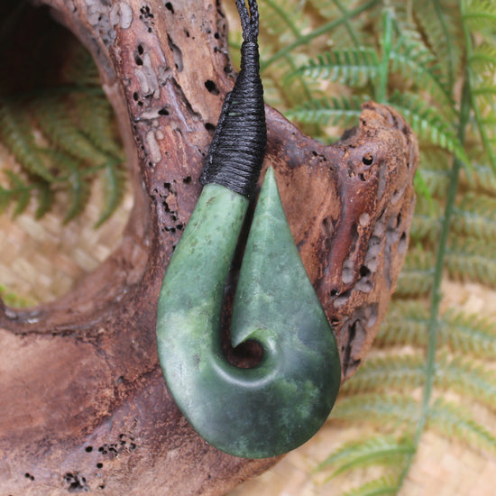 Hei Matau or Fish Hook carved from Kawakawa Pounamu - NZ Greenstone