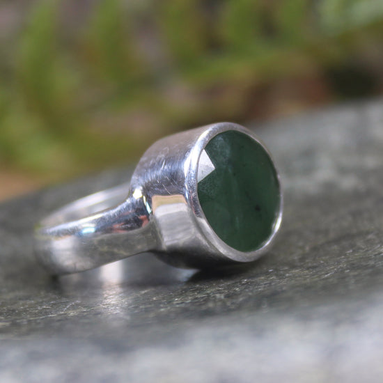 Sterling Silver Kawakawa Pounamu Ring - NZ Greenstone