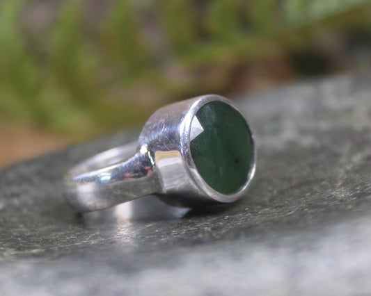Sterling Silver Kawakawa Pounamu Ring - NZ Greenstone
