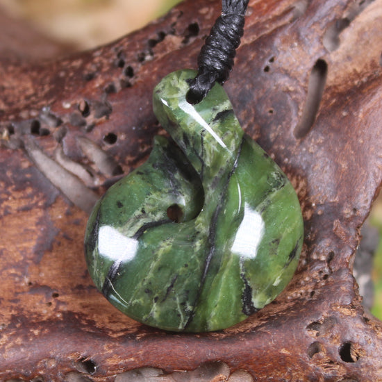 Douglas Creek pounamu hei matau pendant - NZ Greenstone
