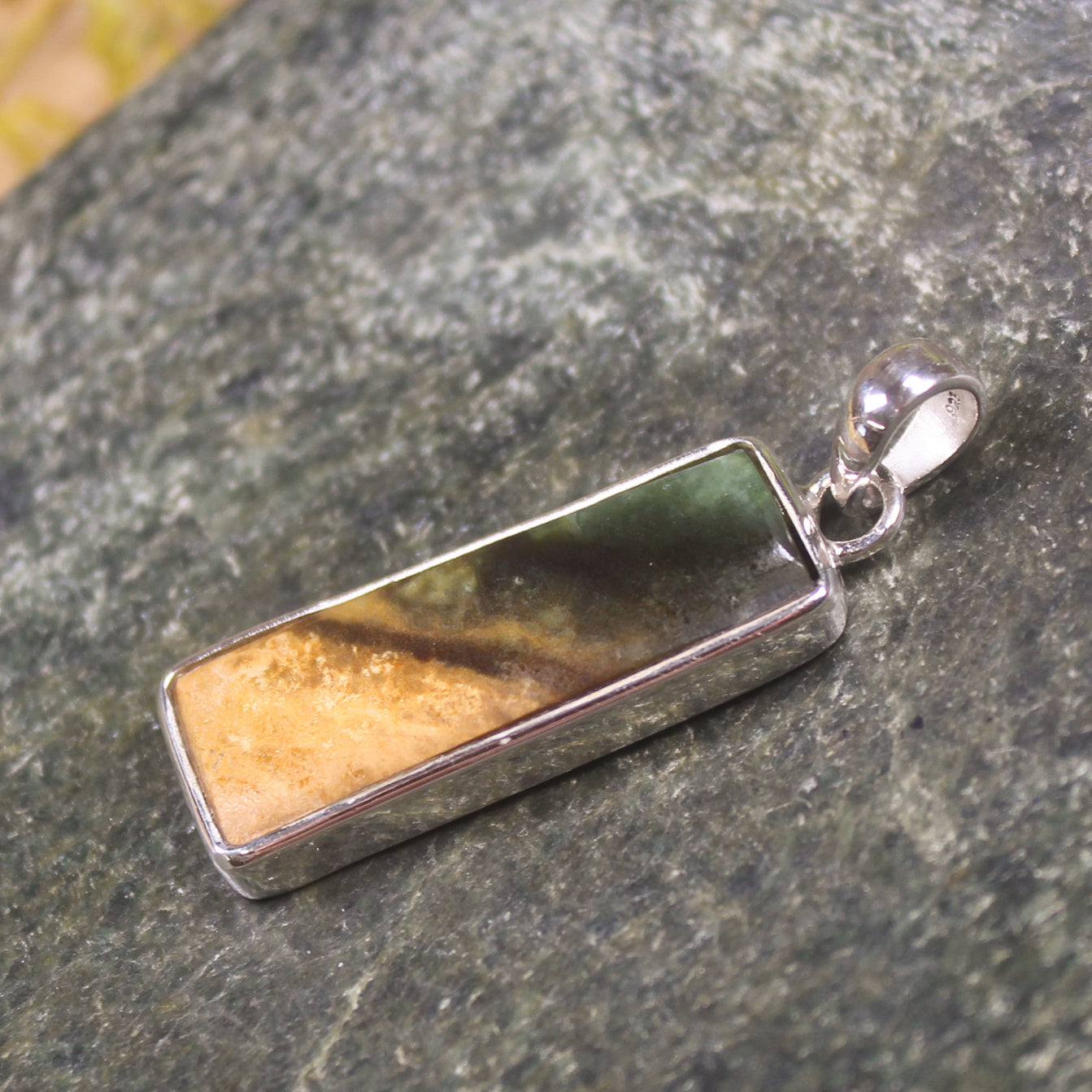 Sterling Silver Greenstone Pendant carved from Flower Jade Pounamu - NZ Greenstone