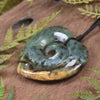 Heart with Koru carved from Flower Jade Pounamu - NZ Greenstone