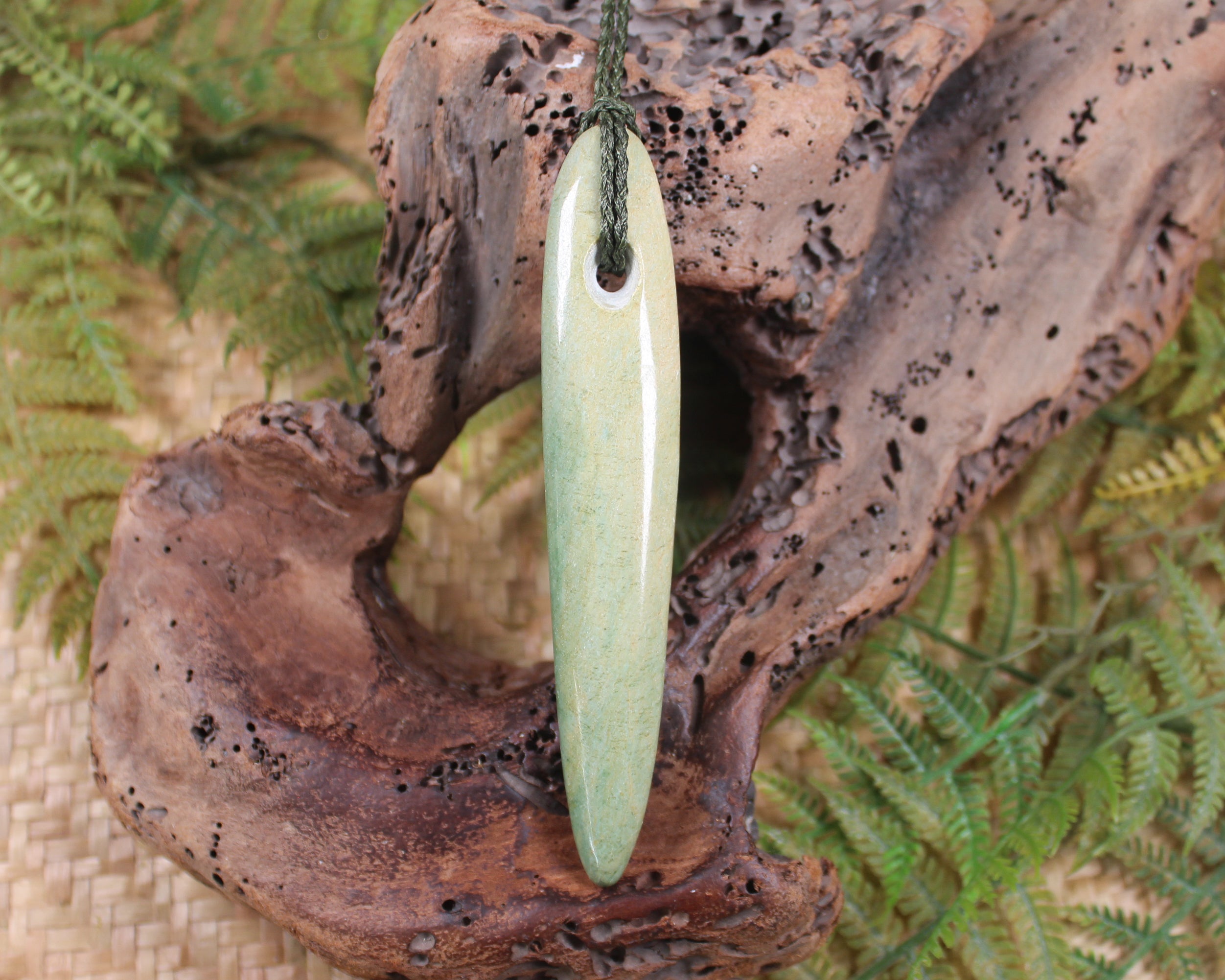 Taniwha Tooth or Niho carved from Flower Jade Pounamu - NZ Greenstone