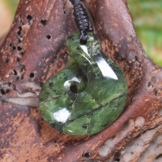 Douglas Creek pounamu hei matau pendant - NZ Greenstone