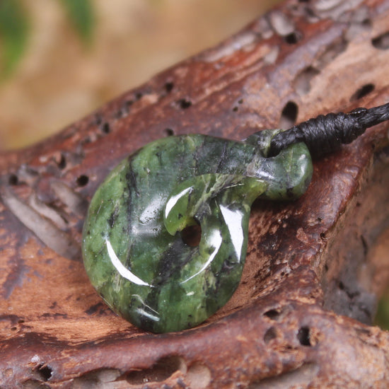 Douglas Creek pounamu hei matau pendant - NZ Greenstone