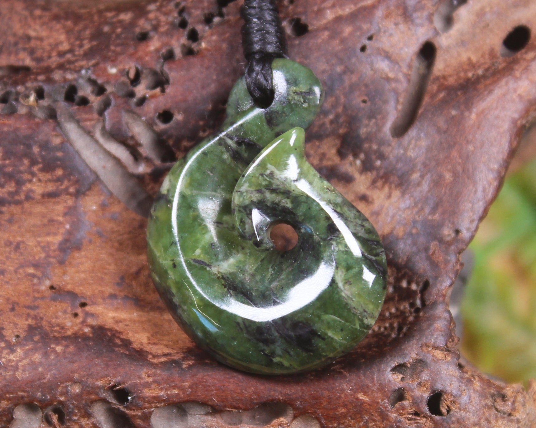 Douglas Creek pounamu hei matau pendant - NZ Greenstone