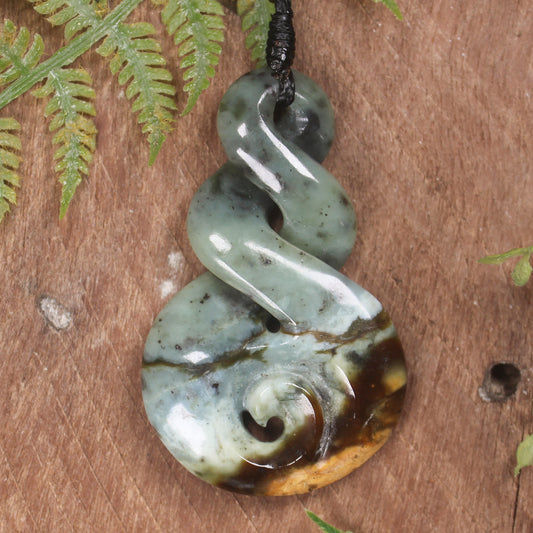 Twist or Pikorua carved from Flower Jade Pounamu - NZ Greenstone