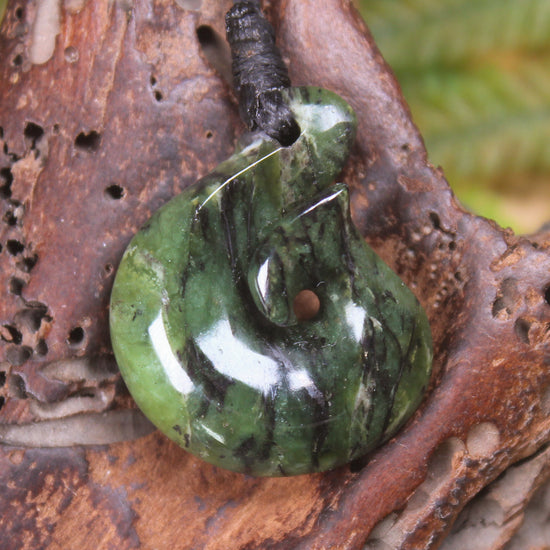 Douglas Creek pounamu hei matau pendant - NZ Greenstone
