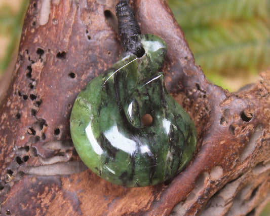 Douglas Creek pounamu hei matau pendant - NZ Greenstone
