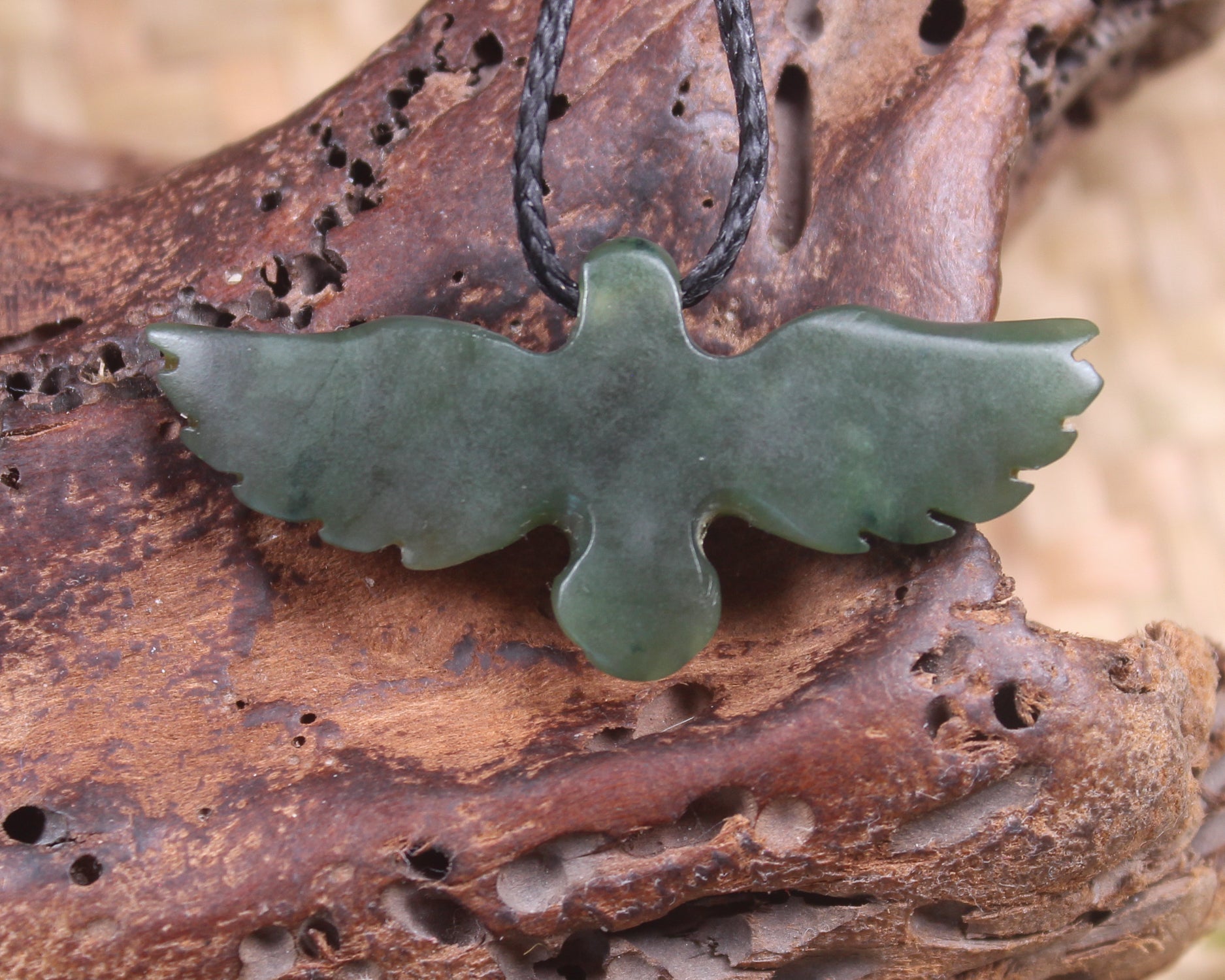 Manu or Bird Pendant carved from Kawakawa Pounamu - NZ Greenstone