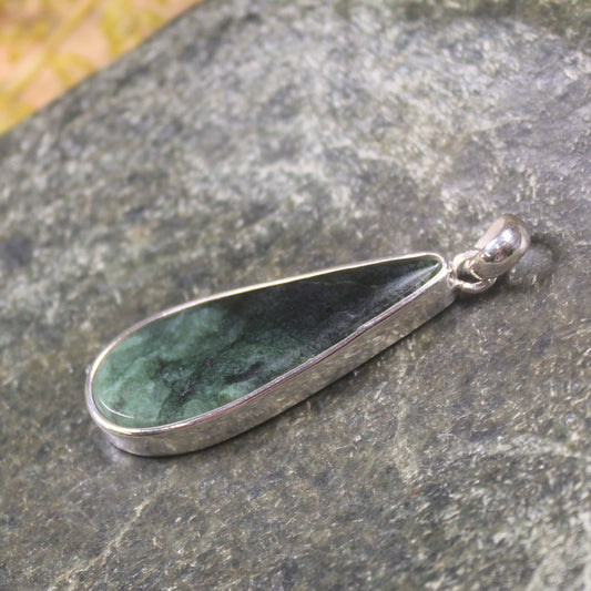 Kawakawa Pounamu pendant set in Sterling Silver - NZ Greenstone