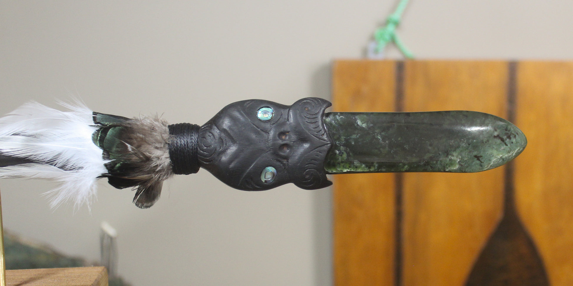 Taiaha with Pounamu Arero