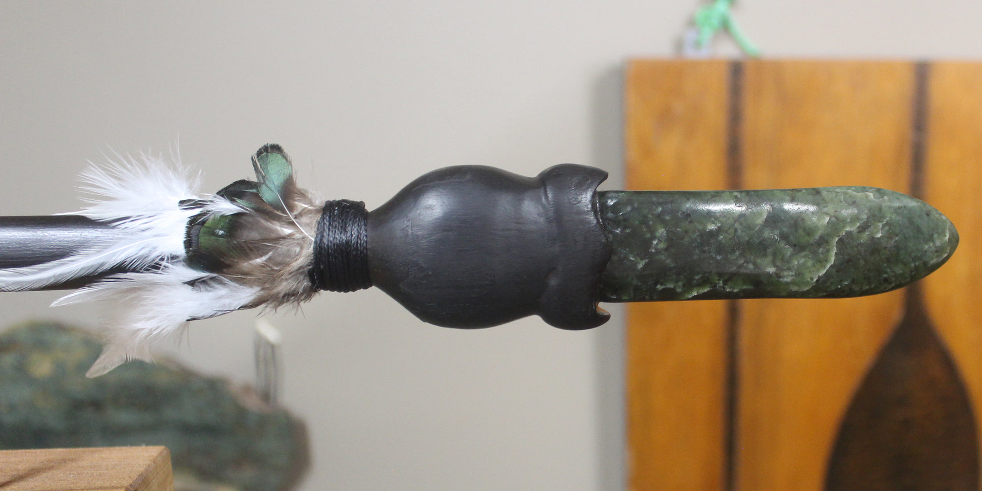 Taiaha with Pounamu Arero