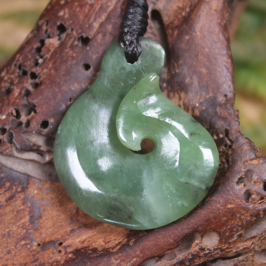 Hei Matau or Fish Hook carved from Hapopo Pounamu - NZ Greenstone