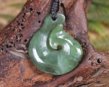 Hei Matau or Fish Hook carved from Hapopo Pounamu - NZ Greenstone