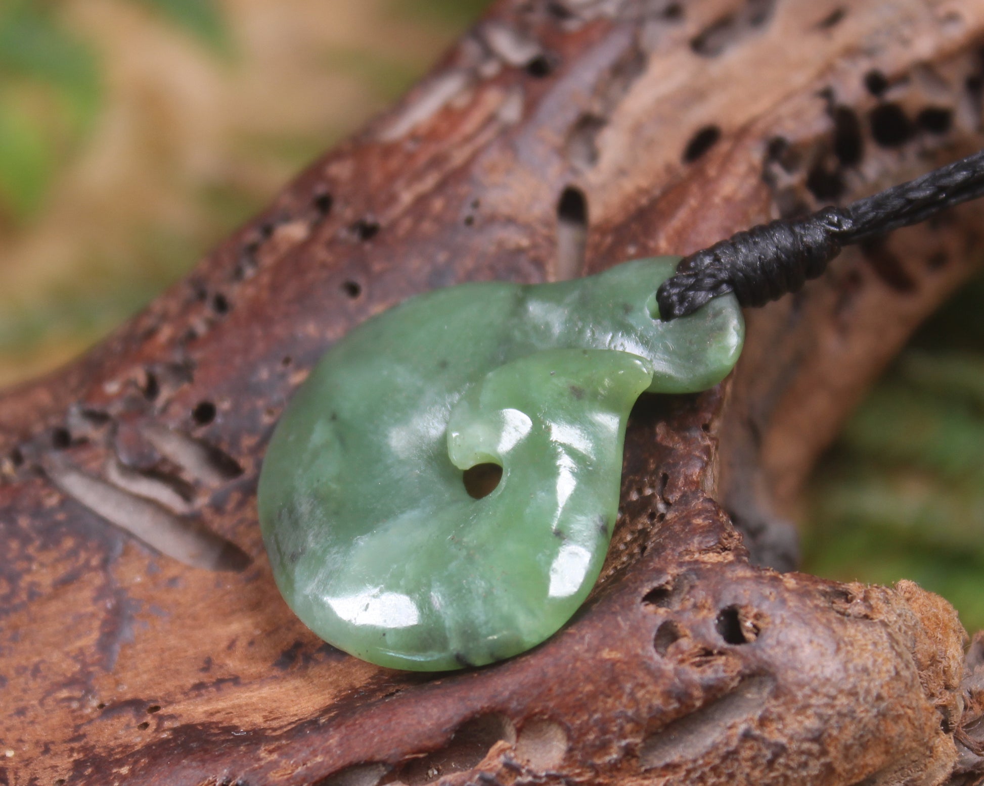 Hei Matau or Fish Hook carved from Hapopo Pounamu - NZ Greenstone