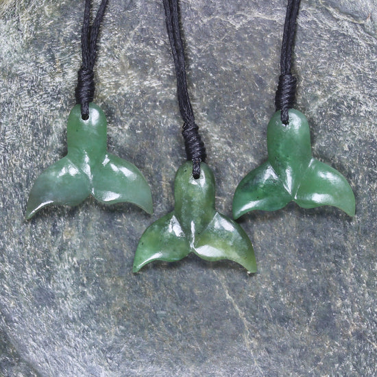 Whale tail carved from Hapopo Pounamu - NZ Greenstone