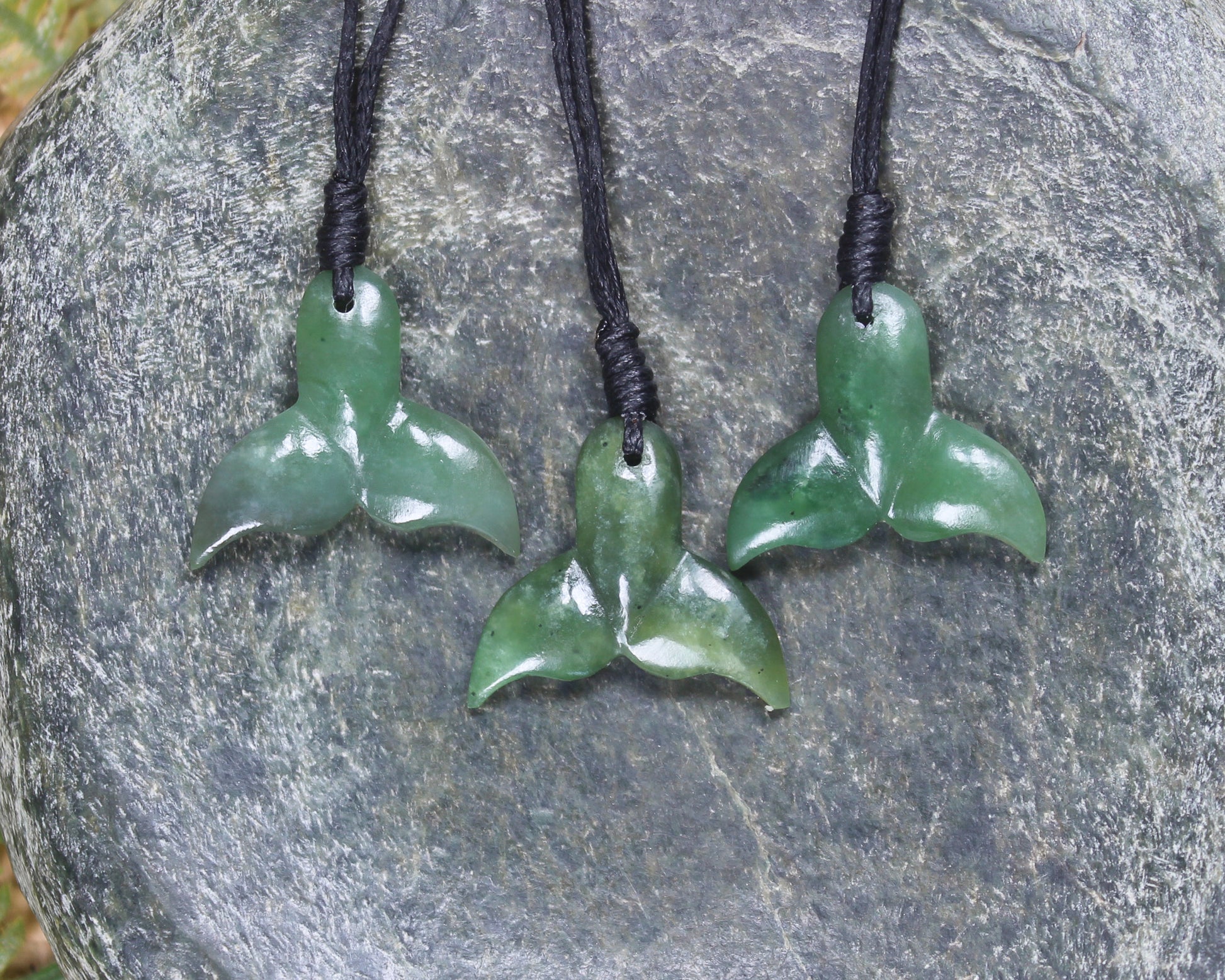 Whale tail carved from Hapopo Pounamu - NZ Greenstone