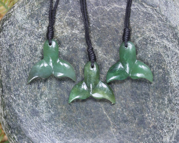 Whale tail carved from Hapopo Pounamu - NZ Greenstone