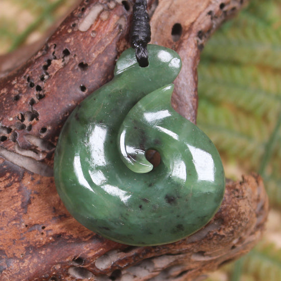 Hei Matau or Fish Hook carved from Hapopo Pounamu - NZ Greenstone