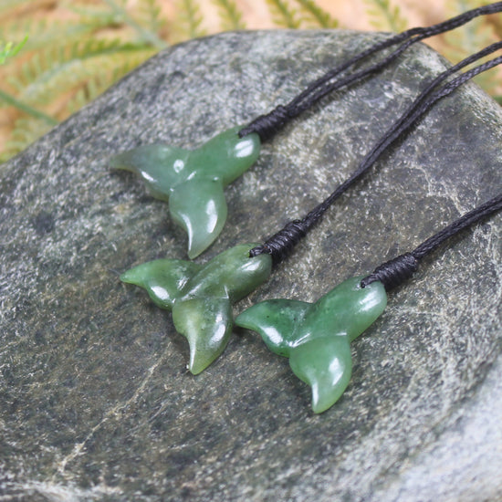 Whale tail carved from Hapopo Pounamu - NZ Greenstone