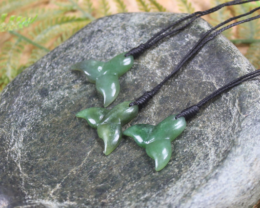 Whale tail carved from Hapopo Pounamu - NZ Greenstone
