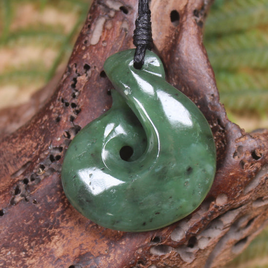 Hei Matau or Fish Hook carved from Hapopo Pounamu - NZ Greenstone