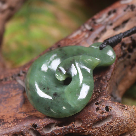 Hei Matau or Fish Hook carved from Hapopo Pounamu - NZ Greenstone