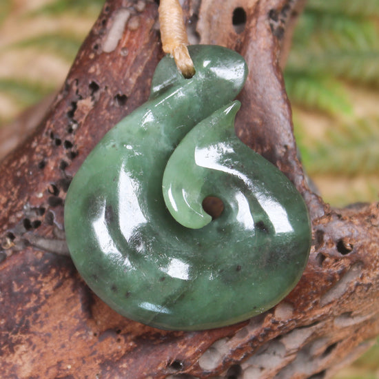 Hei Matau or Fish Hook carved from Hapopo Pounamu - NZ Greenstone