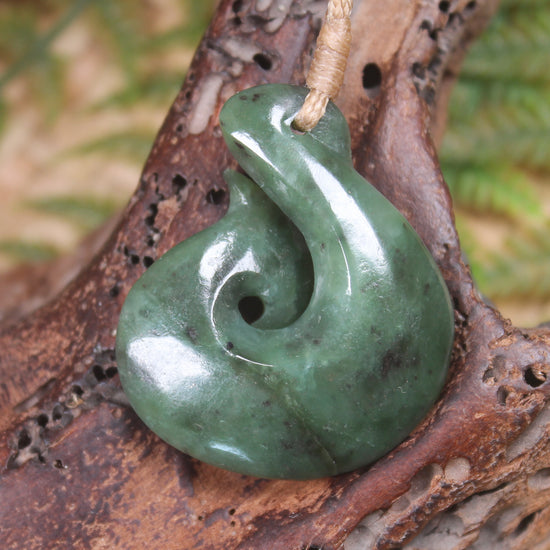 Hei Matau or Fish Hook carved from Hapopo Pounamu - NZ Greenstone