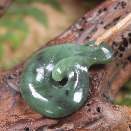 Hei Matau or Fish Hook carved from Hapopo Pounamu - NZ Greenstone