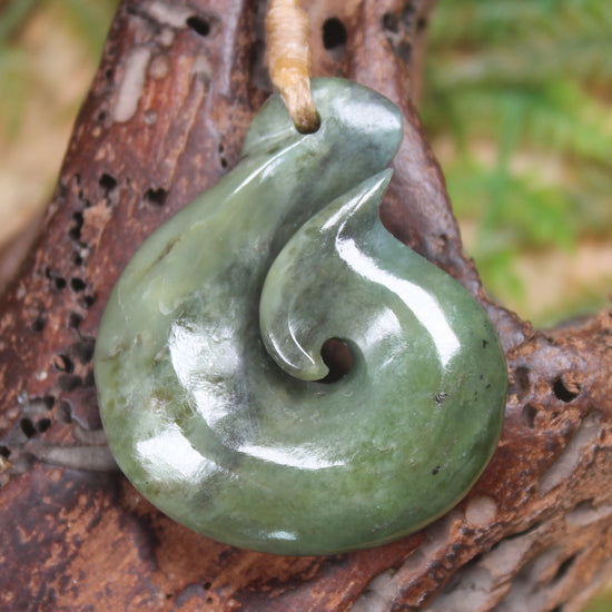 Hei Matau or Fish Hook carved from Hapopo Pounamu - NZ Greenstone