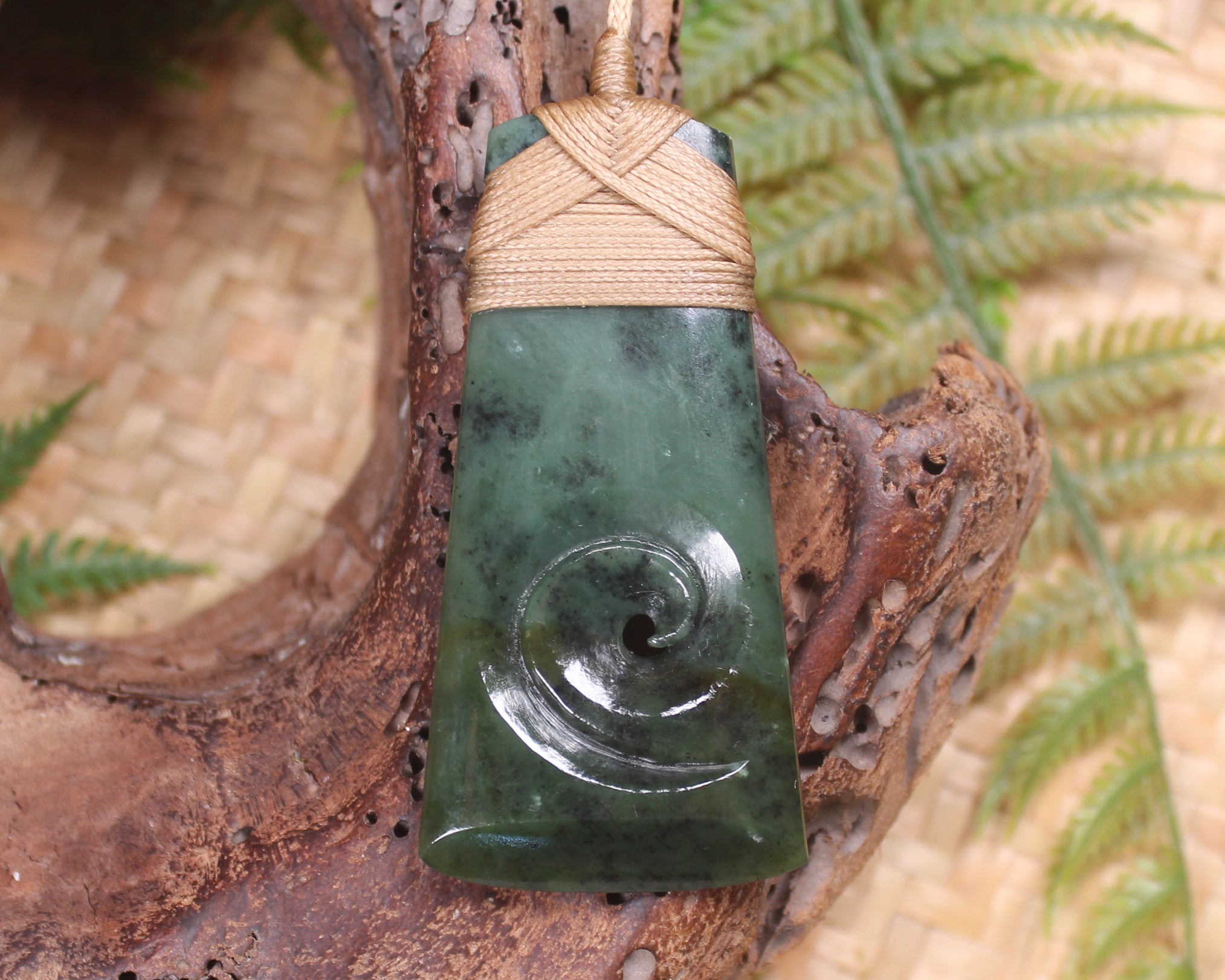 Toki or Adze with Koru Pendant carved from Rimu Pounamu - NZ Greenstone