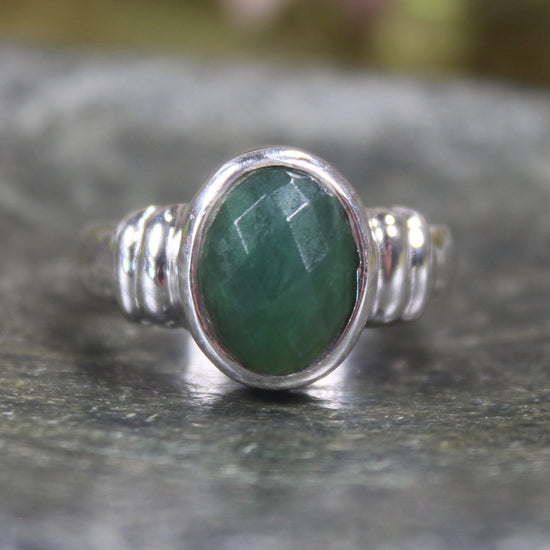 Sterling Silver Kawakawa Pounamu Ring - NZ Greenstone