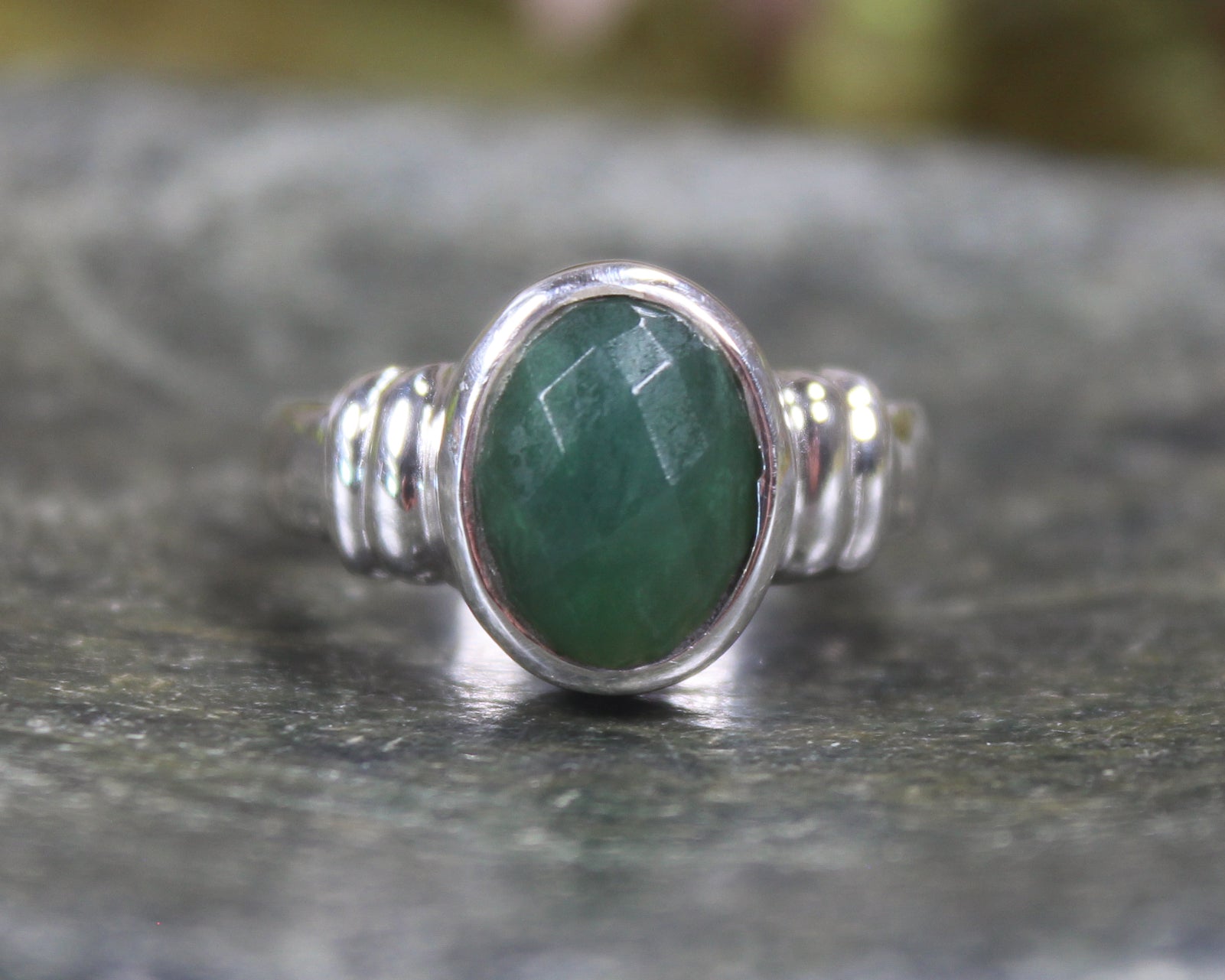 Sterling Silver Kawakawa Pounamu Ring - NZ Greenstone