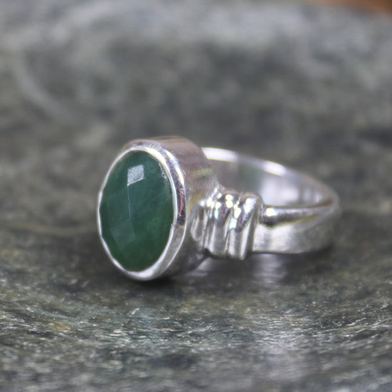 Sterling Silver Kawakawa Pounamu Ring - NZ Greenstone