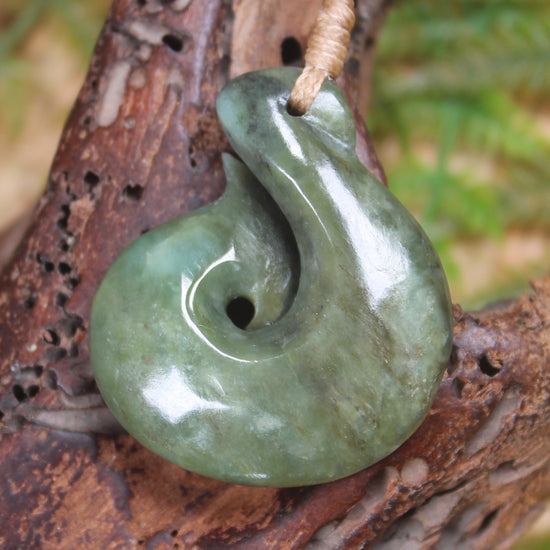 Hei Matau or Fish Hook carved from Hapopo Pounamu - NZ Greenstone